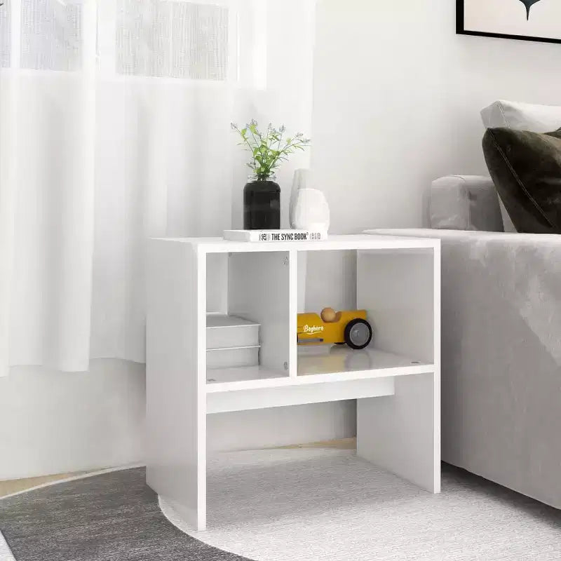 Clihome Table d'appoint rectangulaire moderne en chêne artisanal, avec 2 étagères pour une utilisation polyvalente