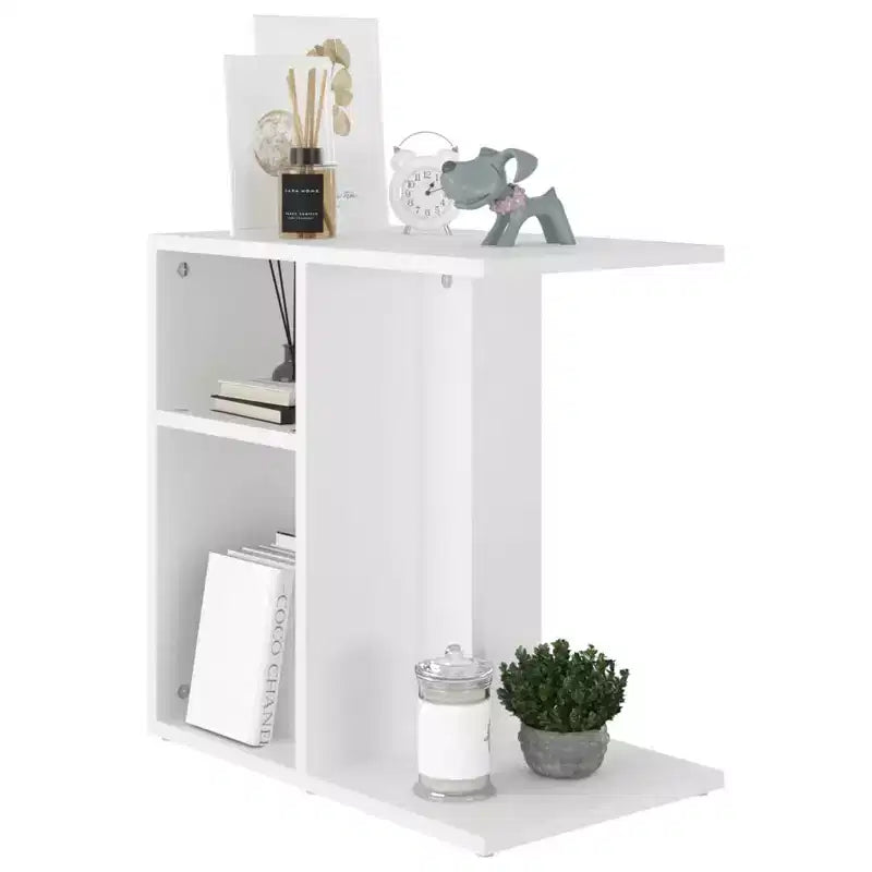 Clihome Table d'appoint rectangulaire moderne en chêne artisanal, avec 2 étagères pour une utilisation polyvalente