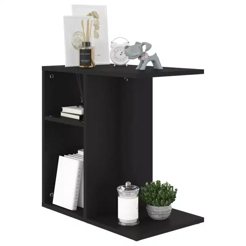 Clihome Table d'appoint rectangulaire moderne en chêne artisanal, avec 2 étagères pour une utilisation polyvalente