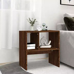 Clihome Table d'appoint rectangulaire moderne en chêne artisanal, avec 2 étagères pour une utilisation polyvalente