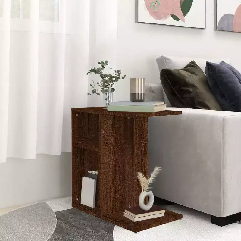 Clihome Table d'appoint rectangulaire moderne en chêne artisanal, avec 2 étagères pour une utilisation polyvalente