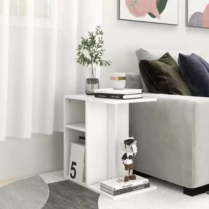 Clihome Table d'appoint rectangulaire moderne en chêne artisanal, avec 2 étagères pour une utilisation polyvalente