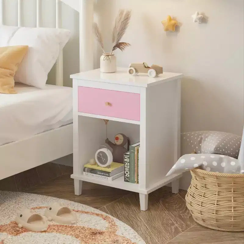 Table de chevet en bois Whisen 68 cm H avec un tiroir et une étagère pour enfants et adultes