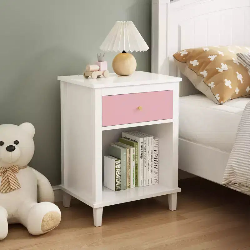 Table de chevet en bois Whisen 68 cm H avec un tiroir et une étagère pour enfants et adultes