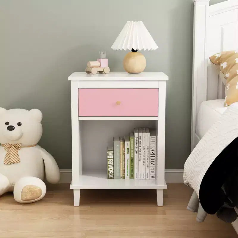 Table de chevet en bois Whisen 68 cm H avec un tiroir et une étagère pour enfants et adultes