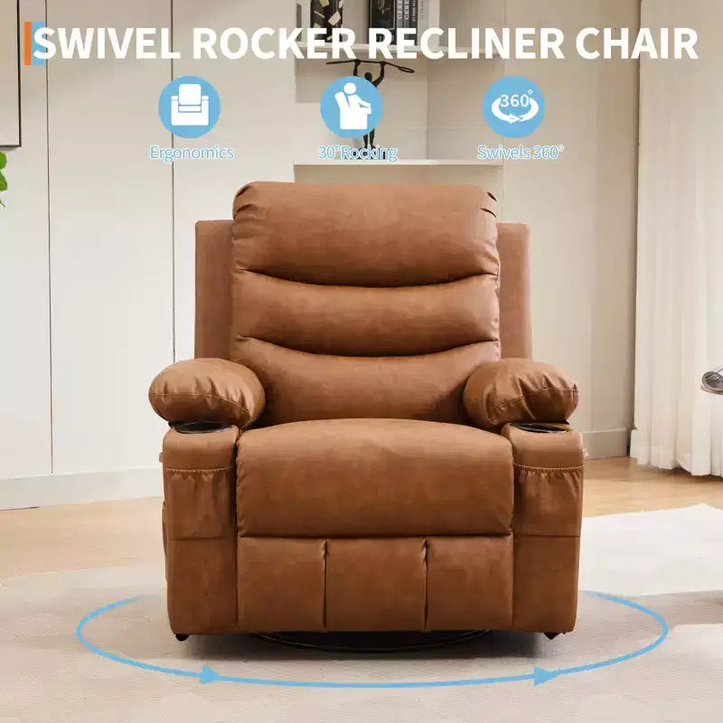 Fauteuil inclinable surdimensionné COZONY pour chambre d'enfant, fauteuil à bascule pivotant à 360° avec chauffage et massage, porte-gobelets et rangement, pour chambre à coucher, camping-car, salon