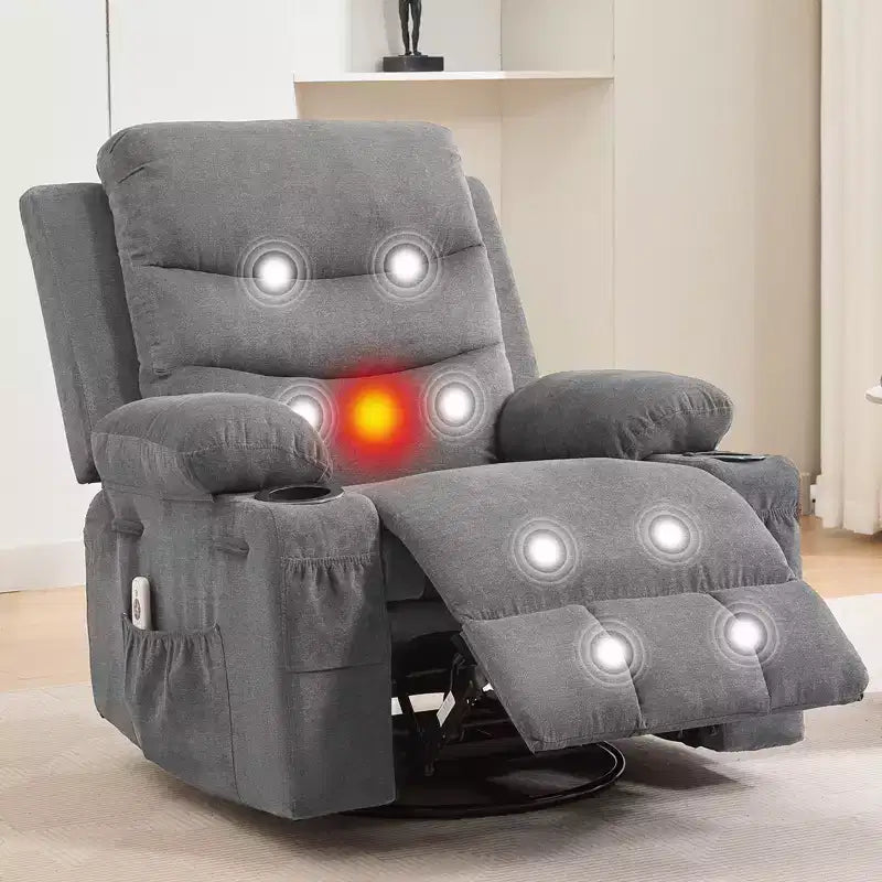 Fauteuil inclinable surdimensionné COZONY pour chambre d'enfant, fauteuil à bascule pivotant à 360° avec chauffage et massage, porte-gobelets et rangement, pour chambre à coucher, camping-car, salon