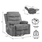 Fauteuil inclinable surdimensionné COZONY pour chambre d'enfant, fauteuil à bascule pivotant à 360° avec chauffage et massage, porte-gobelets et rangement, pour chambre à coucher, camping-car, salon