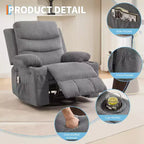 Fauteuil inclinable surdimensionné COZONY pour chambre d'enfant, fauteuil à bascule pivotant à 360° avec chauffage et massage, porte-gobelets et rangement, pour chambre à coucher, camping-car, salon