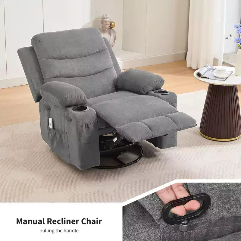 Fauteuil inclinable surdimensionné COZONY pour chambre d'enfant, fauteuil à bascule pivotant à 360° avec chauffage et massage, porte-gobelets et rangement, pour chambre à coucher, camping-car, salon