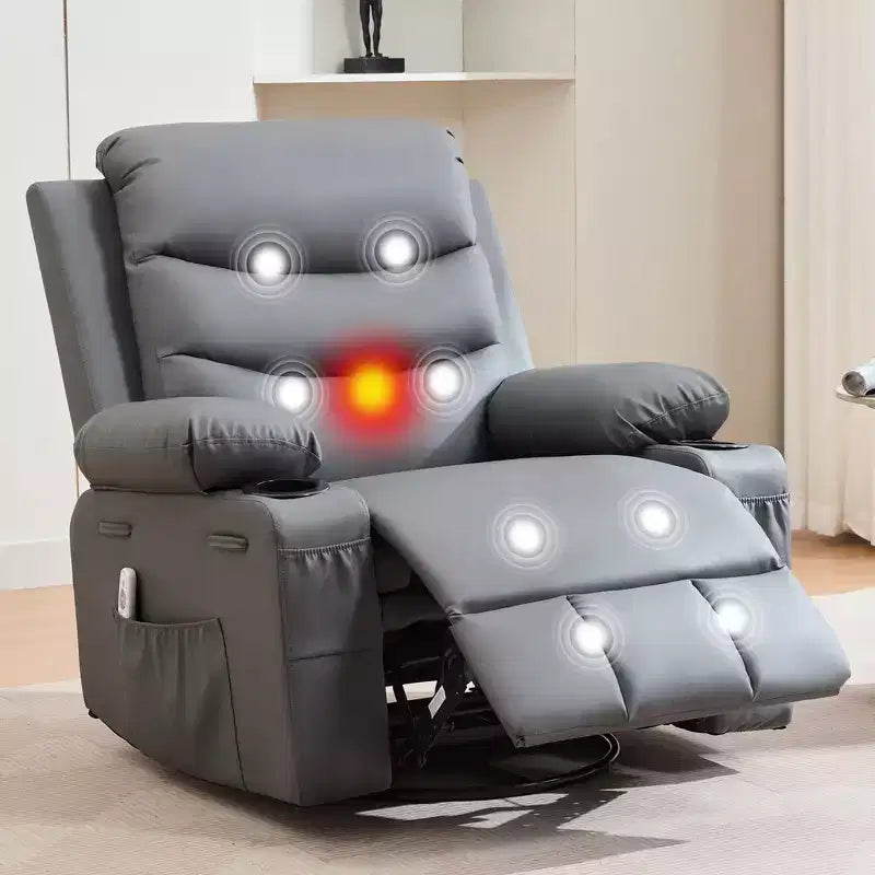 Fauteuil inclinable surdimensionné COZONY pour chambre d'enfant, fauteuil à bascule pivotant à 360° avec chauffage et massage, porte-gobelets et rangement, pour chambre à coucher, camping-car, salon
