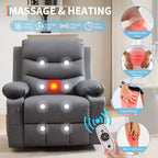 Fauteuil inclinable surdimensionné COZONY pour chambre d'enfant, fauteuil à bascule pivotant à 360° avec chauffage et massage, porte-gobelets et rangement, pour chambre à coucher, camping-car, salon