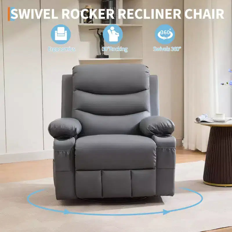 Fauteuil inclinable surdimensionné COZONY pour chambre d'enfant, fauteuil à bascule pivotant à 360° avec chauffage et massage, porte-gobelets et rangement, pour chambre à coucher, camping-car, salon