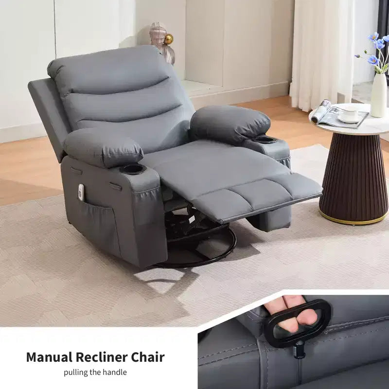 Fauteuil inclinable surdimensionné COZONY pour chambre d'enfant, fauteuil à bascule pivotant à 360° avec chauffage et massage, porte-gobelets et rangement, pour chambre à coucher, camping-car, salon