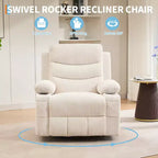 Fauteuil inclinable surdimensionné COZONY pour chambre d'enfant, fauteuil à bascule pivotant à 360° avec chauffage et massage, porte-gobelets et rangement, pour chambre à coucher, camping-car, salon