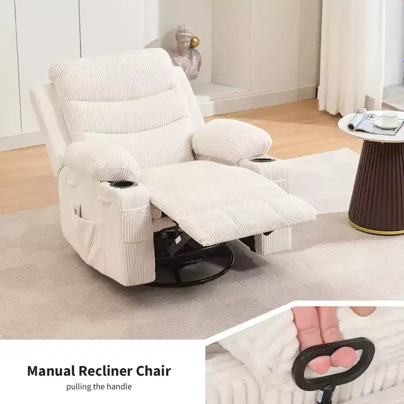 Fauteuil inclinable surdimensionné COZONY pour chambre d'enfant, fauteuil à bascule pivotant à 360° avec chauffage et massage, porte-gobelets et rangement, pour chambre à coucher, camping-car, salon