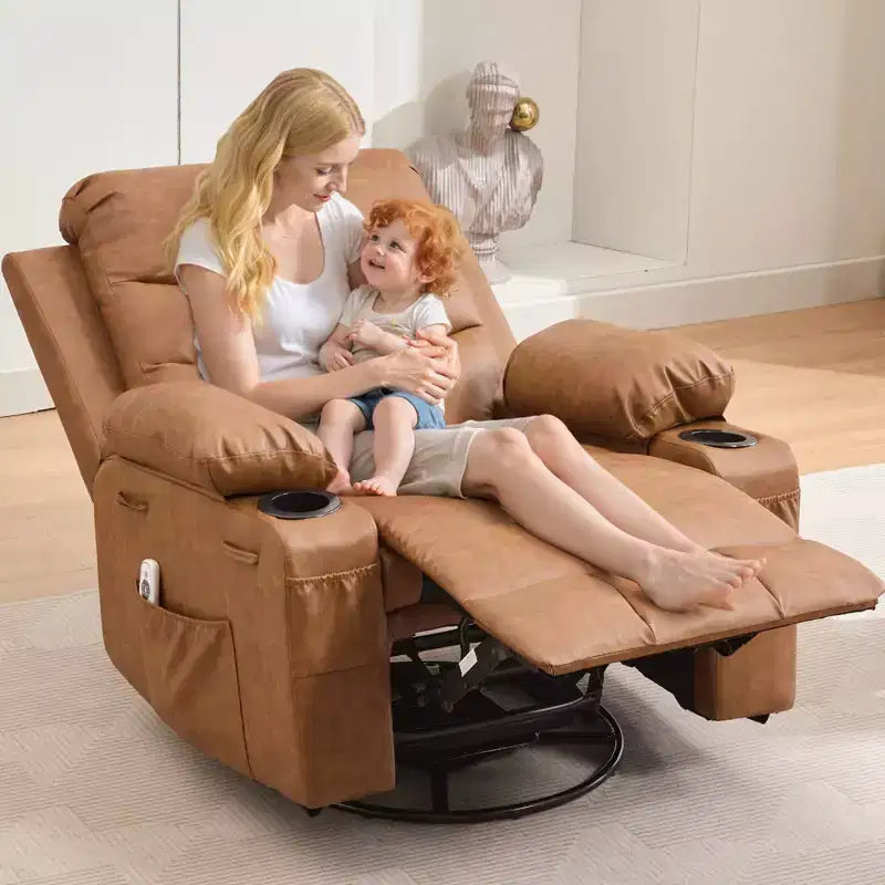 Fauteuil inclinable surdimensionné COZONY pour chambre d'enfant, fauteuil à bascule pivotant à 360° avec chauffage et massage, porte-gobelets et rangement, pour chambre à coucher, camping-car, salon