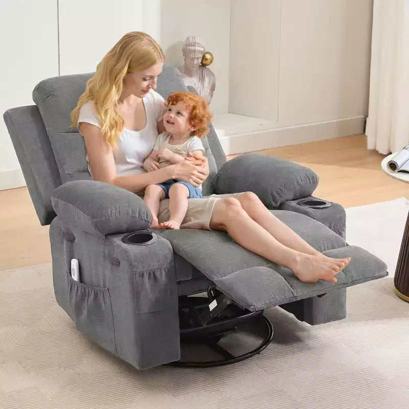 Fauteuil inclinable surdimensionné COZONY pour chambre d'enfant, fauteuil à bascule pivotant à 360° avec chauffage et massage, porte-gobelets et rangement, pour chambre à coucher, camping-car, salon