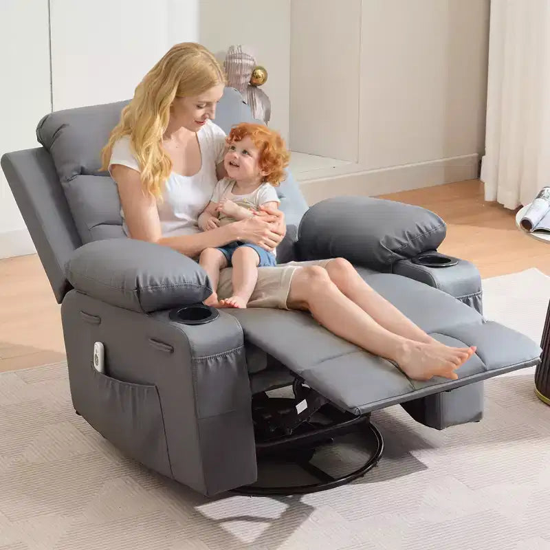 Fauteuil inclinable surdimensionné COZONY pour chambre d'enfant, fauteuil à bascule pivotant à 360° avec chauffage et massage, porte-gobelets et rangement, pour chambre à coucher, camping-car, salon