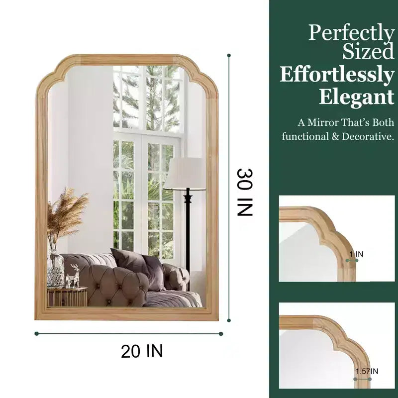 Miroir décoratif en bois massif, couleur bois naturel, 20 x 30, avec coins arrondis, pour chambre, salle de bain, salon, entrée