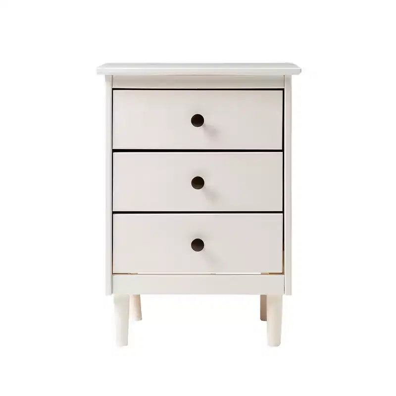 Table de chevet classique en bois massif à 3 tiroirs - Blanc