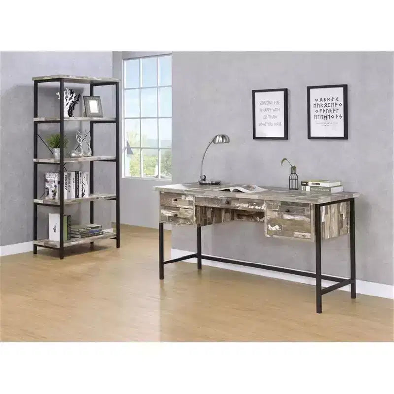 Bureau informatique HomeStock 29 po H, couleur beige, en MDF, avec étagère de rangement ouverte