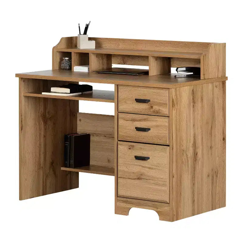 Bureaux informatiques HomeStock 29,5 po (H) en stratifié de papier couleur marron avec étagère de rangement ouverte