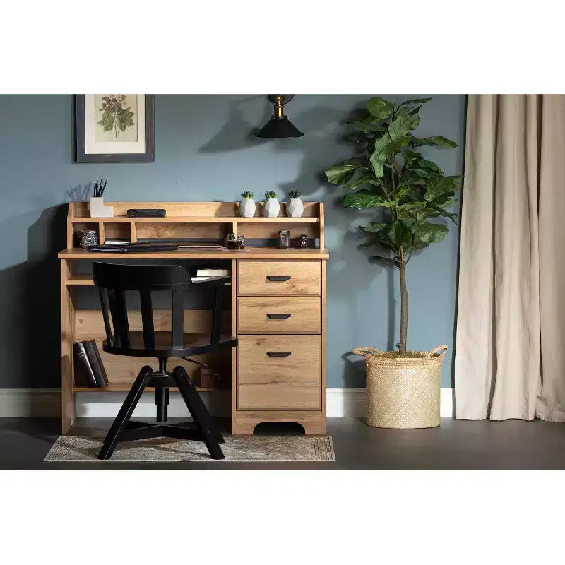 Bureaux informatiques HomeStock 29,5 po (H) en stratifié de papier couleur marron avec étagère de rangement ouverte