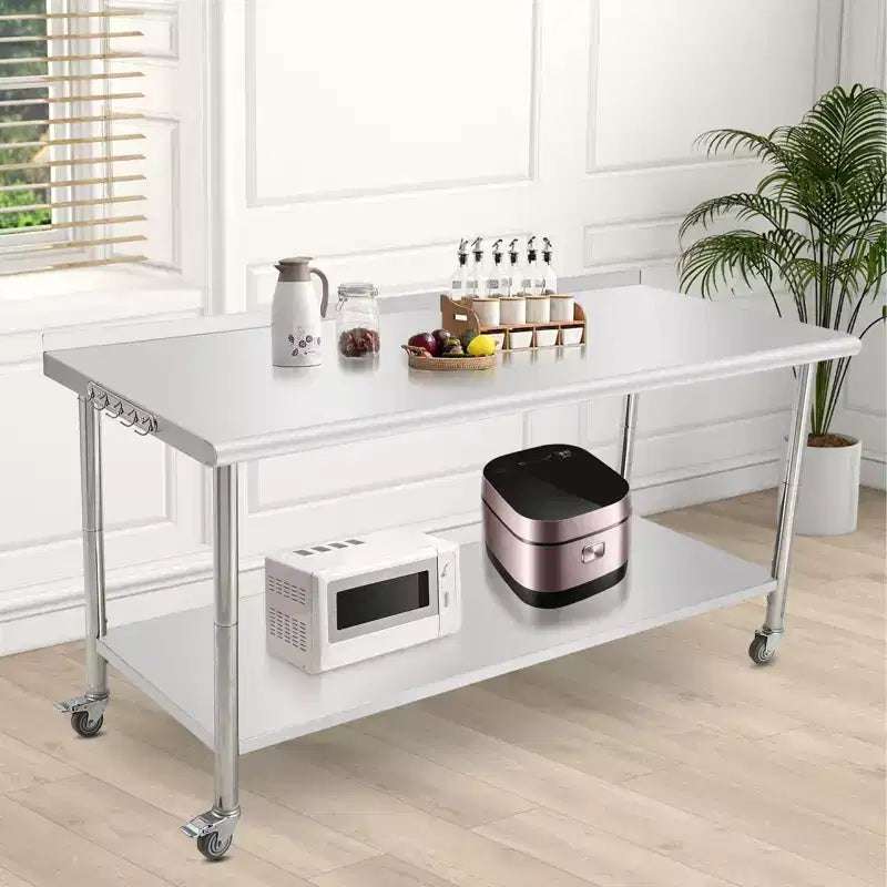 COZONY Stainless Steel Worktable, Commercial Kitchen Table with Undershelf, Heavy-Duty Metal Prep Station for Restaurant, Bakery, Catering