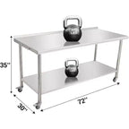 Table de travail COZONY en acier inoxydable, table de cuisine commerciale avec étagère inférieure, poste de préparation en métal robuste pour restaurant, boulangerie, traiteur
