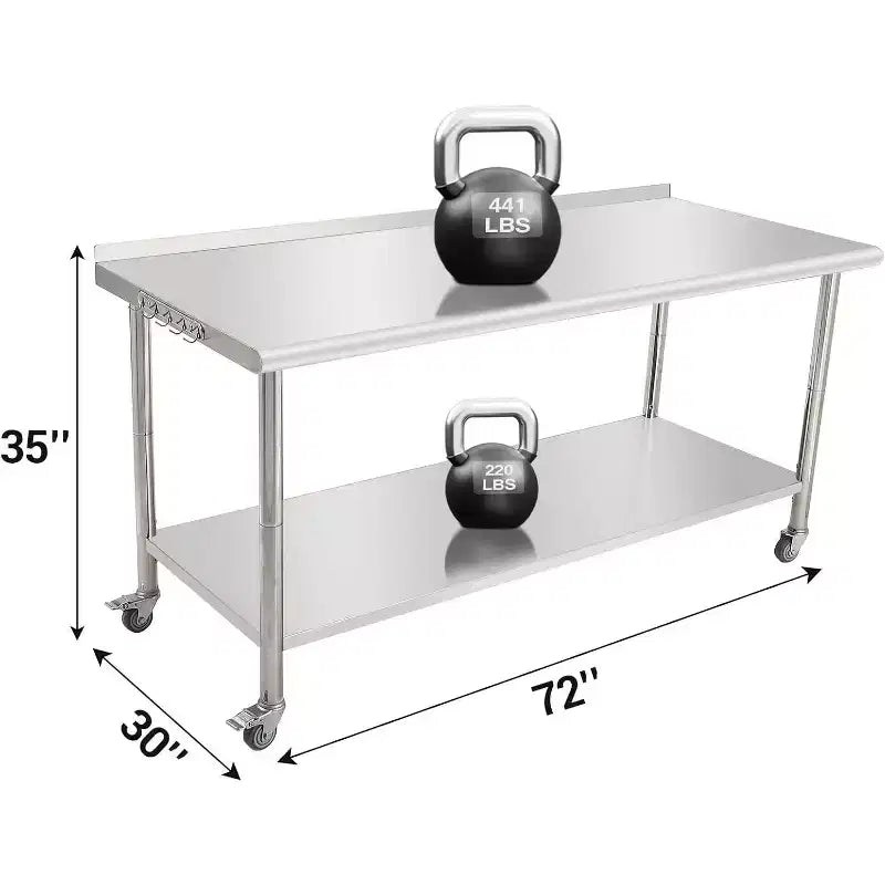 Table de travail COZONY en acier inoxydable, table de cuisine commerciale avec étagère inférieure, poste de préparation en métal robuste pour restaurant, boulangerie, traiteur