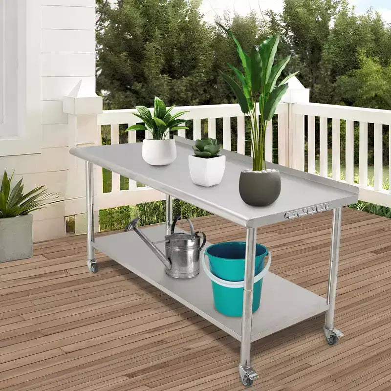 Table de travail COZONY en acier inoxydable, table de cuisine commerciale avec étagère inférieure, poste de préparation en métal robuste pour restaurant, boulangerie, traiteur
