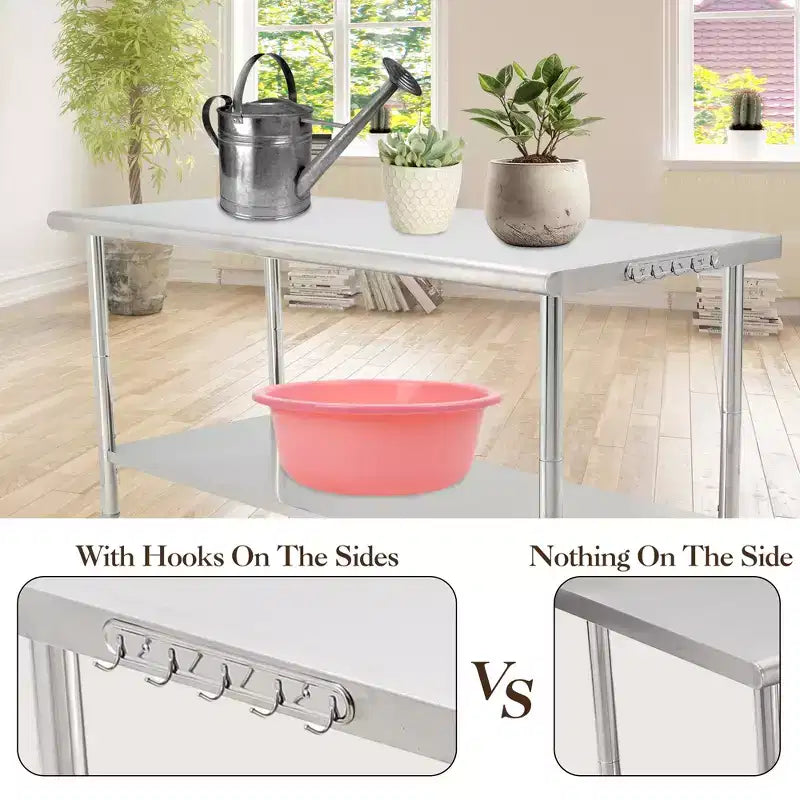 Table de travail COZONY en acier inoxydable, table de cuisine commerciale avec étagère inférieure, poste de préparation en métal robuste pour restaurant, boulangerie, traiteur