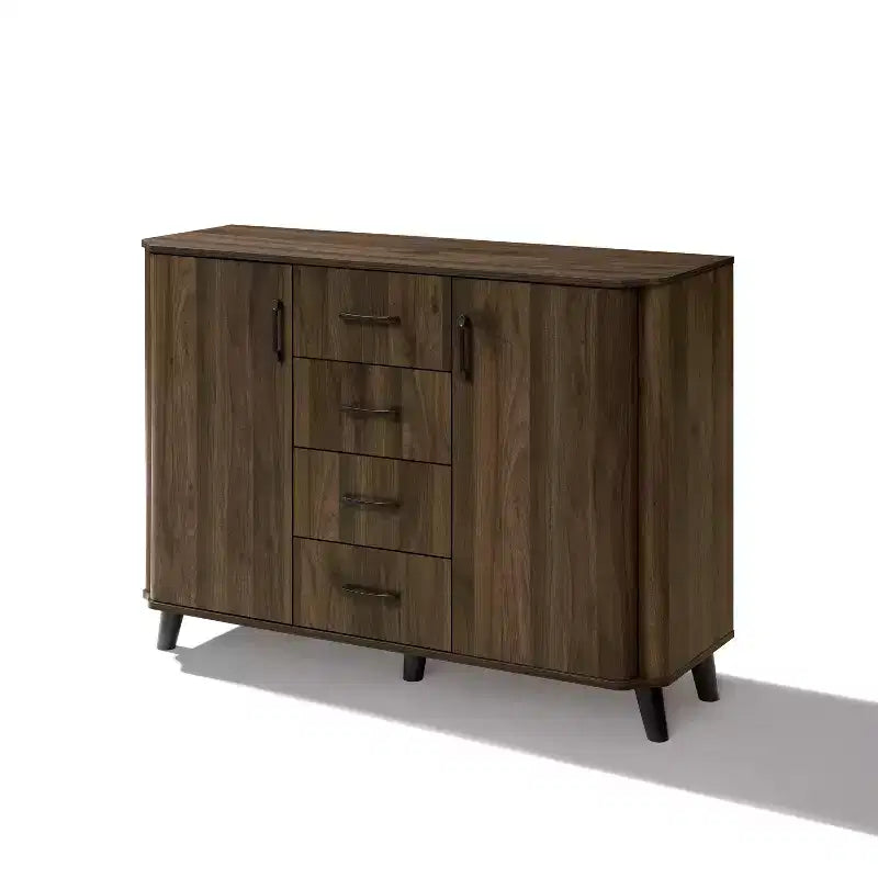 LuxenHome Armoire d'appoint 47,2 po de largeur avec portes, Meuble de rangement de style Mid-Century pour salon, salle à manger, entrée, Noyer foncé
