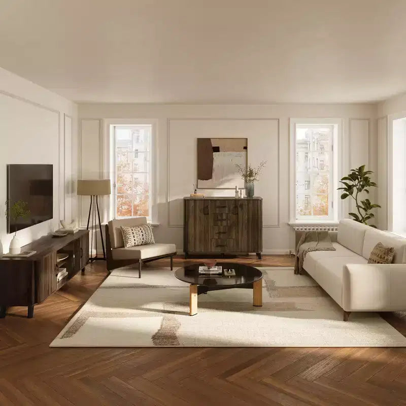 LuxenHome Armoire d'appoint 47,2 po de largeur avec portes, Meuble de rangement de style Mid-Century pour salon, salle à manger, entrée, Noyer foncé