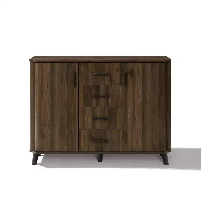 LuxenHome Armoire d'appoint 47,2 po de largeur avec portes, Meuble de rangement de style Mid-Century pour salon, salle à manger, entrée, Noyer foncé