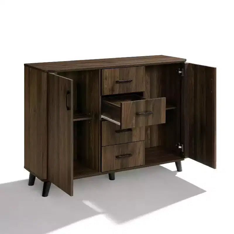 LuxenHome Armoire d'appoint 47,2 po de largeur avec portes, Meuble de rangement de style Mid-Century pour salon, salle à manger, entrée, Noyer foncé