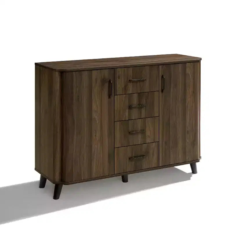 LuxenHome Armoire d'appoint 47,2 po de largeur avec portes, Meuble de rangement de style Mid-Century pour salon, salle à manger, entrée, Noyer foncé