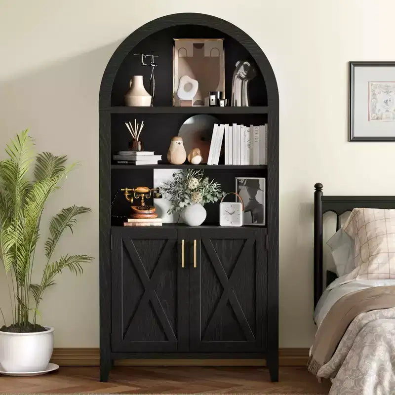 MAYEERTY 63 Arched Storage Cabinet Beech Wood Door 5 Tier Bookcase