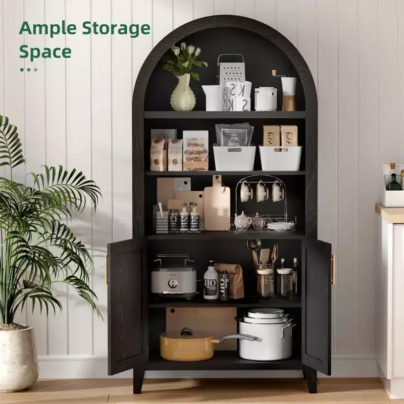 MAYEERTY 63 Armoire de rangement arquée, porte en bois de hêtre, bibliothèque à 5 niveaux