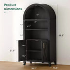 MAYEERTY 63 Armoire de rangement arquée, porte en bois de hêtre, bibliothèque à 5 niveaux