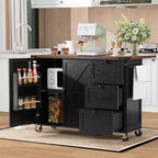 JVNOXK-54.5-inch Îlot de cuisine style ferme avec prise électrique, étagères de rangement intégrées et chariot de cuisine noir à roulettes