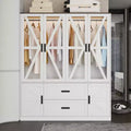 Famapy Farmhouse-Style White 4-Door Wardrobe with LED Lighting & Drawer Storage Armoire