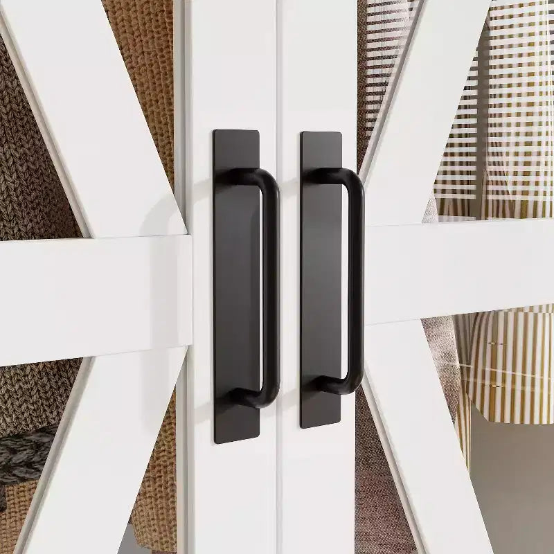 Armoire de chambre Famapy de style ferme, blanche, à 4 portes, avec éclairage LED et tiroirs de rangement