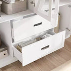 Armoire de chambre Famapy de style ferme, blanche, à 4 portes, avec éclairage LED et tiroirs de rangement