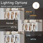 Armoire de chambre Famapy de style ferme, blanche, à 4 portes, avec éclairage LED et tiroirs de rangement