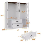Armoire de chambre Famapy de style ferme, blanche, à 4 portes, avec éclairage LED et tiroirs de rangement