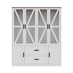 Armoire de chambre Famapy de style ferme, blanche, à 4 portes, avec éclairage LED et tiroirs de rangement