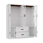 Armoire de chambre Famapy de style ferme, blanche, à 4 portes, avec éclairage LED et tiroirs de rangement