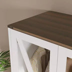 Armoire de chambre Famapy de style ferme, blanche, à 4 portes, avec éclairage LED et tiroirs de rangement